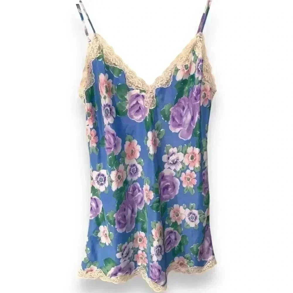 Vintage Victoria's Secret 80's/90's Gold Label Deep V Lace Floral Slip Dress - Picture 14 of 16